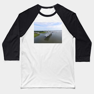 Photo from drone of a side view of the USS Yorktown Baseball T-Shirt